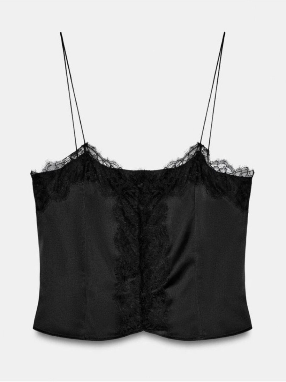Zara Black Satin Lace-Trim Camisole